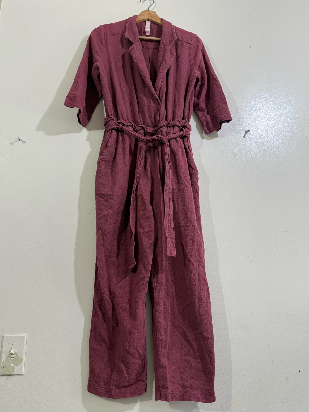 AMADI Mauve Notched-Collar Tie-Waist Jumpsuit